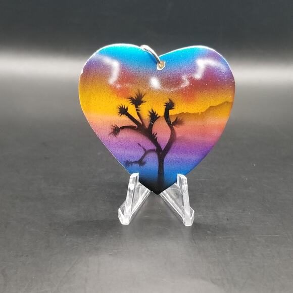 Hand Painted Desert Sunset Heart Keychain Joshua Tree Art Souvenir Southwest - Picture 2 of 5